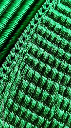 Close-up of textured green fabric with ribbed pattern.