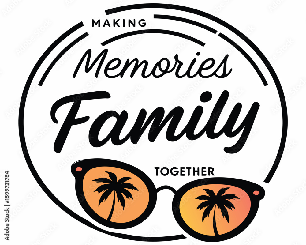 Fototapeta premium Making memories family together reflects beach vacation through sunglasses within a circular frame, transparent background