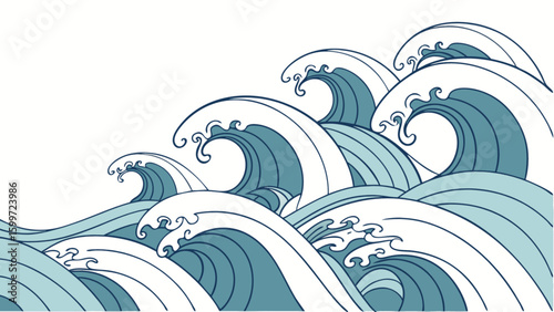Ocean waves illustration sea water graphic design nautical theme artistic vector art seascape background image