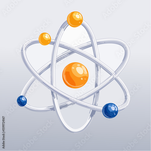 minimal vector icon of atomic nucleus with orbiting electrons, science line-art for stem education and design