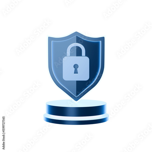 Digital Security: A digital illustration showcases a shield with a lock, representing the security of digital data. The artwork is simple, with a modern and sophisticated aesthetic.