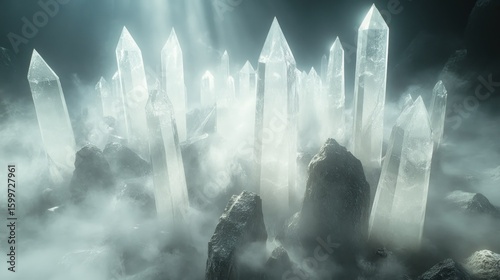 Fototapeta Naklejka Na Ścianę i Meble -  Crystal city in misty cave