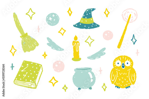 Whimsical Sorcery: A charming illustration of magical elements, perfect for those seeking a touch of enchantment and wonder. 