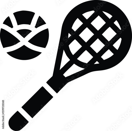 Tennis ball and racket icon silhouette