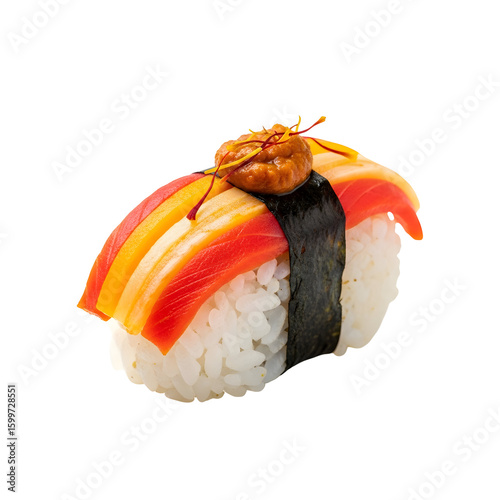 Colorful Sushi with Salmon Yellowtail and Ikura Topping.