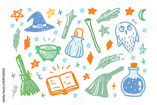 Magical Illustration: A whimsical illustration featuring an array of enchanting objects, perfect for adding a touch of fantasy and wonder to any project.