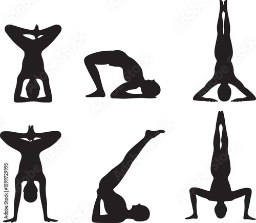 Black yoga poses silhouettes flexibility strength