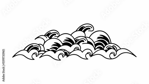 Ocean waves illustration vector design, sea waves drawing, water waves art and background design element