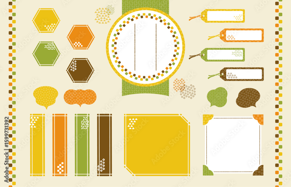 Autumn Japanese Style Frame and Label Set – Traditional Pattern Design
