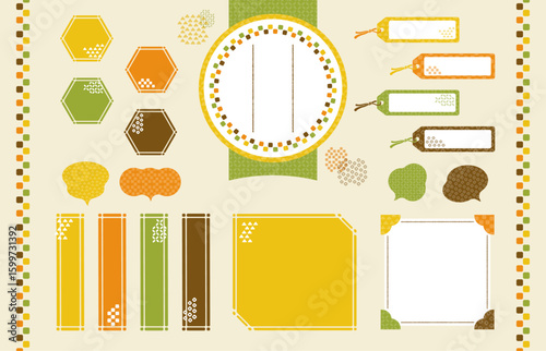 Autumn Japanese Style Frame and Label Set – Traditional Pattern Design
