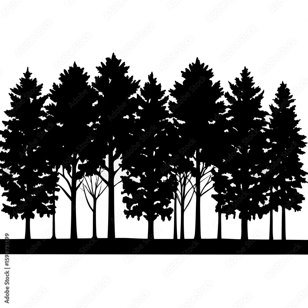 Obraz premium Forest Tree Line Silhouette Vector