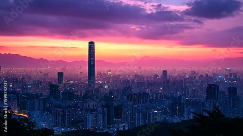 Wallpaper Mural Spectacular city skyline panorama at sunset with vibrant clouds in Shenzhen China Torontodigital.ca