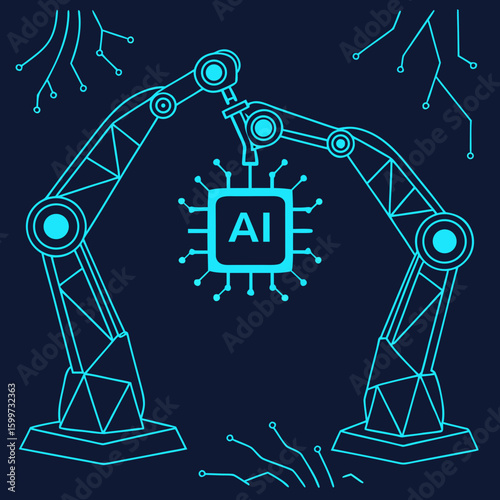 
a blue line art of robotic arms