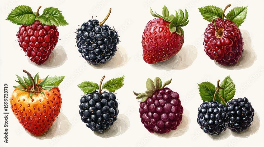 A Delightful Collection of Fresh Berries: Raspberries, Strawberries, and Blackberries A Delightful Collection of Fresh Berries: Raspberries, Strawberries, and Blackberries