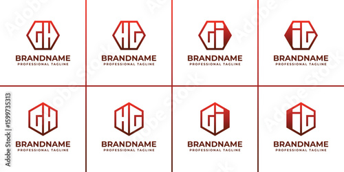 Letters GH HG GI IG Hexagon Logo Set, suitable for business with GH HG GI IG initials