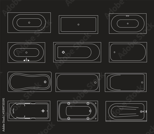 Bathroom Fixtures Floor Plan Symbol Set