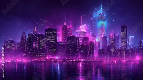 Neon Nightscape: A Vibrant Digital Painting of New York City