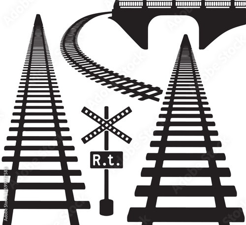 Railroad tracks bridge and crossing sign railway transportation