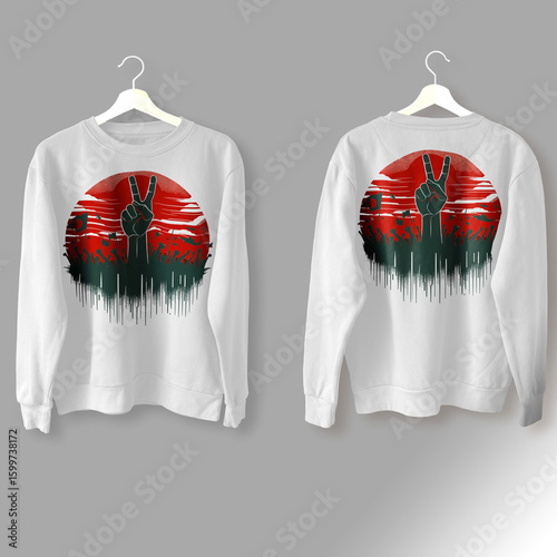 Patriotic Bangladesh Flag Sweatshirt Featuring Historic Victory Silhouette and National Symbols Independence Day Commemorative Apparel Design