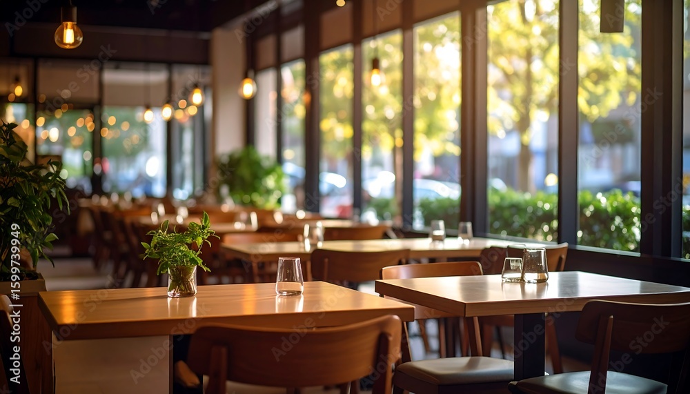 Fototapeta premium Cozy cafe interior with natural light
