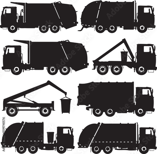 Various garbage trucks and refuse collection vehicles