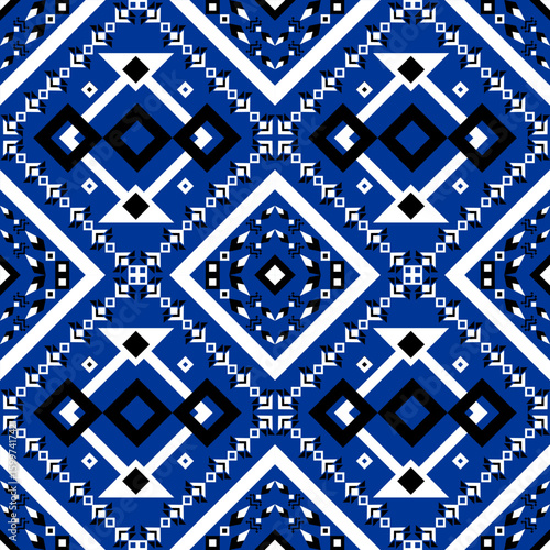Geometric pattern Traditional tribal style, pixel embroidery, geometric ethnic pattern. beautiful border pattern.Fabric pattern for clothes, dress, carpet, curtain, sarong, sari, scarves, batik.