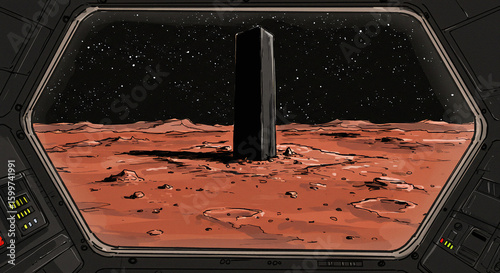 Monolith on Mars: A Space Odyssey Inspired Sci-Fi Scene.