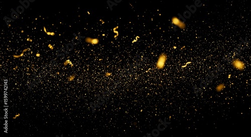Gold confetti bursts on black background