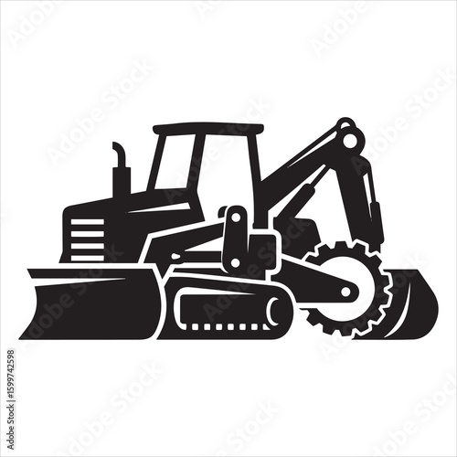 black bulldozer construction equipment silhouette clip art preview
