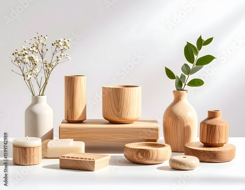 Elegant Woodware Arrangement with Botanical Accents