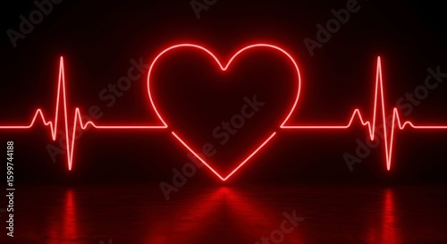 Neon heart graphic on a dark background, with a heartbeat line