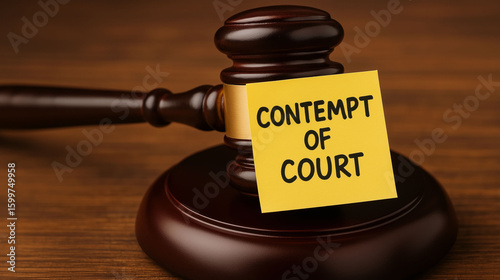 Contempt of court concept with wooden gavel showing legal violation judicial authority disobedience and courtroom penalty warning in justice enforcement and law setting