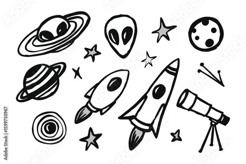 Cosmic Doodle: A whimsical collection of hand-drawn space elements, perfect for adding a touch of playful cosmic wonder to any creative project. 