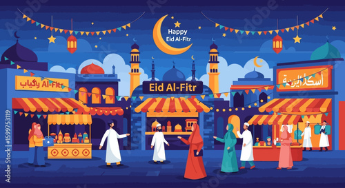 Vibrant Eid Al-Fitr Celebration Night Market