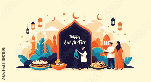 Happy Eid Al-Fitr Celebration Illustration