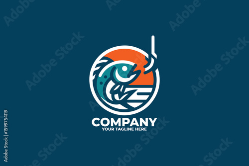 Modern Fish And Hook Logo Minimalist