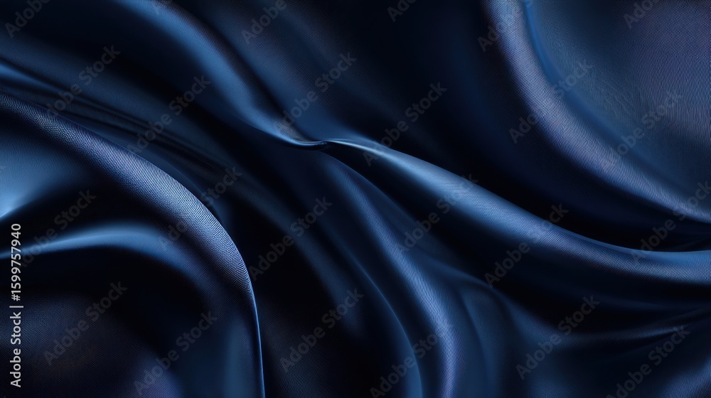 Fototapeta premium Rich navy blue fabric flows smoothly, showcasing its luxurious texture and sheen. The gentle curves create a soft visual rhythm, ideal for elegant designs and fashion.