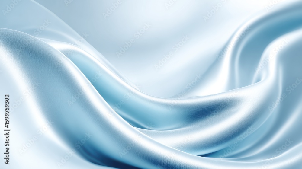 Fototapeta premium Soft blue silk fabric flows elegantly in gentle waves, showcasing its luxurious texture and sheen under soft lighting, creating a serene atmosphere perfect for design inspiration.