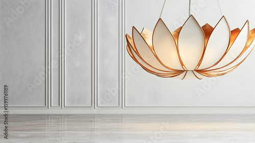 Lotus-shaped pendant light fixture hanging against a white wall.