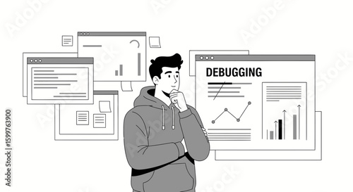 Young Coder Deep In Thought While Debugging Software Development Process