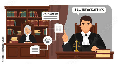 Diverse Judges In Courtroom Legal System Infographic For Fair Trial