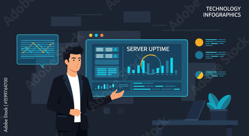 Professional Presenting Server Uptime Statistics With Technology Infographics Screen