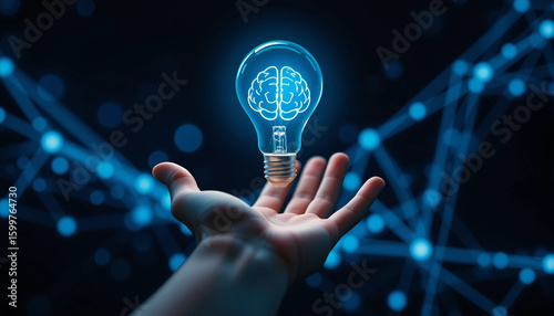 Artificial Intelligence Innovation – Brain Light Bulb Concept for Technology, Ideas, and Neural Networks 