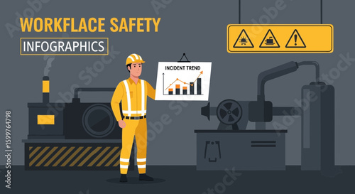 Workplace Safety Infographic Featuring Incident Trend Data And Protective Gear