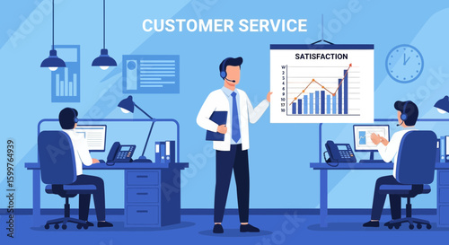 Customer Service Team Presentation Showing Improved Satisfaction Rates