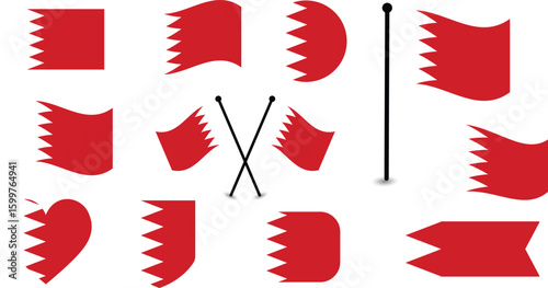 Bahrain Flags Set of Various Shapes and Styles.