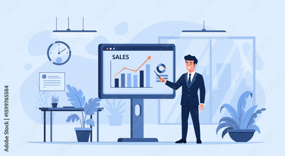 Corporate Presentation Of Sales Growth Chart In Modern Business Office Corporate Presentation Of Sales Growth Chart In Modern Business Office