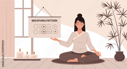 Woman Meditating With Breathing Pattern Guide for Mental Wellness Practice
