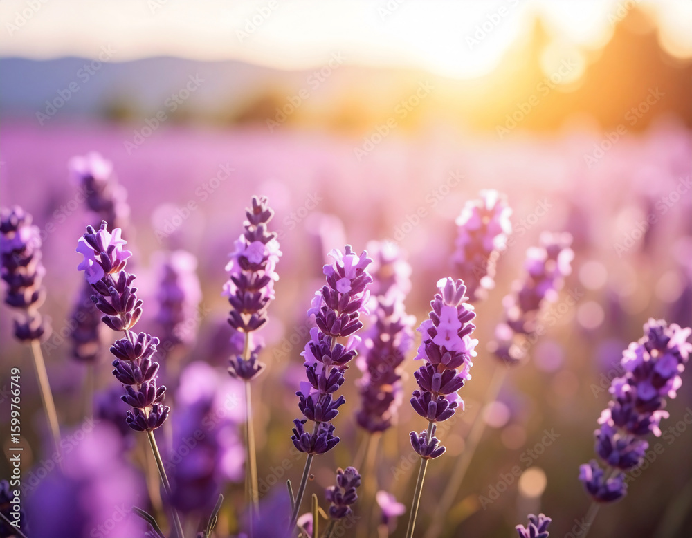 Naklejka premium Soft Focus Lavender Field in Light Purple