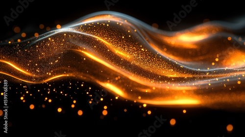 Abstract Golden Waves of Light and Sparkle